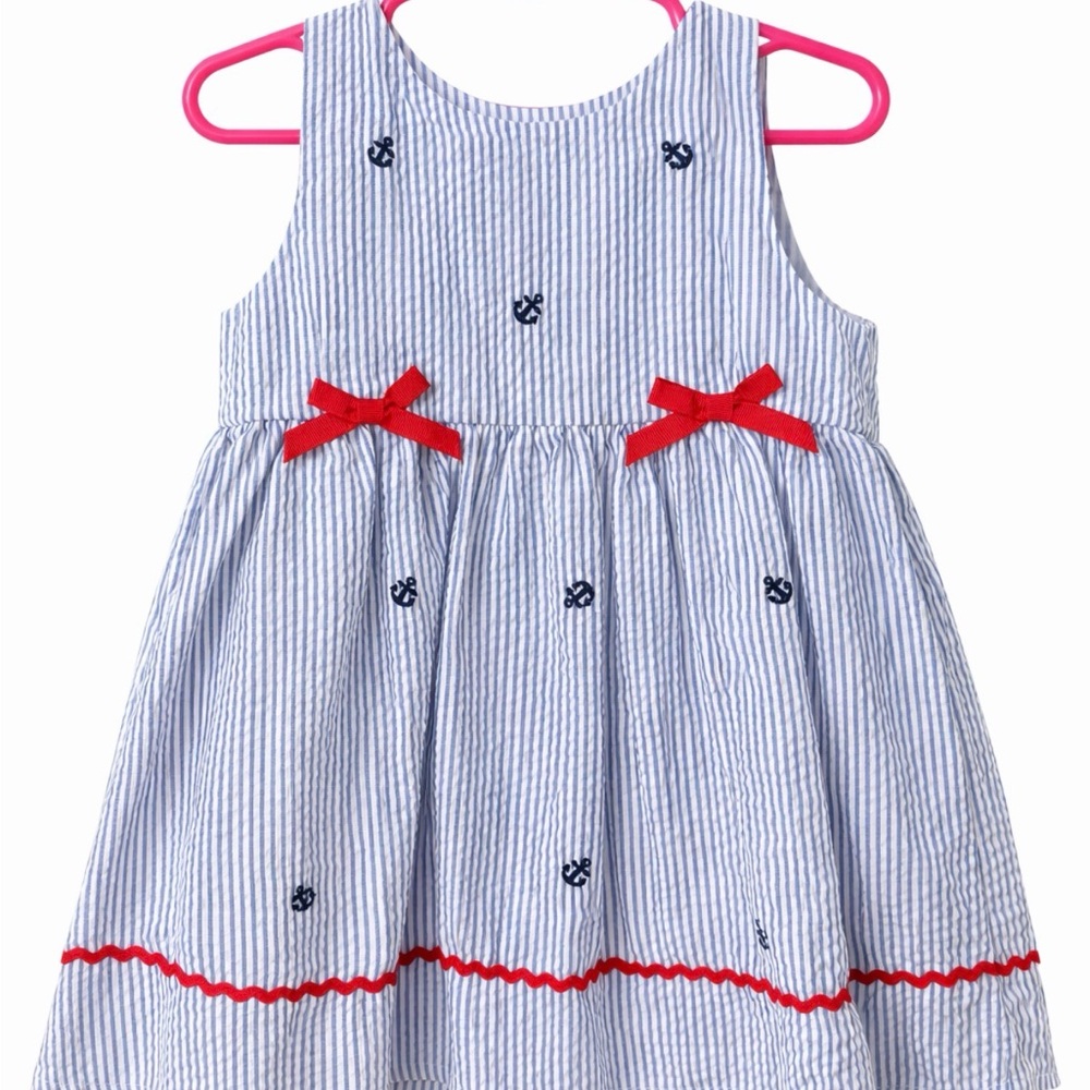 Nautical Dress Girls 18M Starting Out Sundress Summer Blue and Red Seersucker